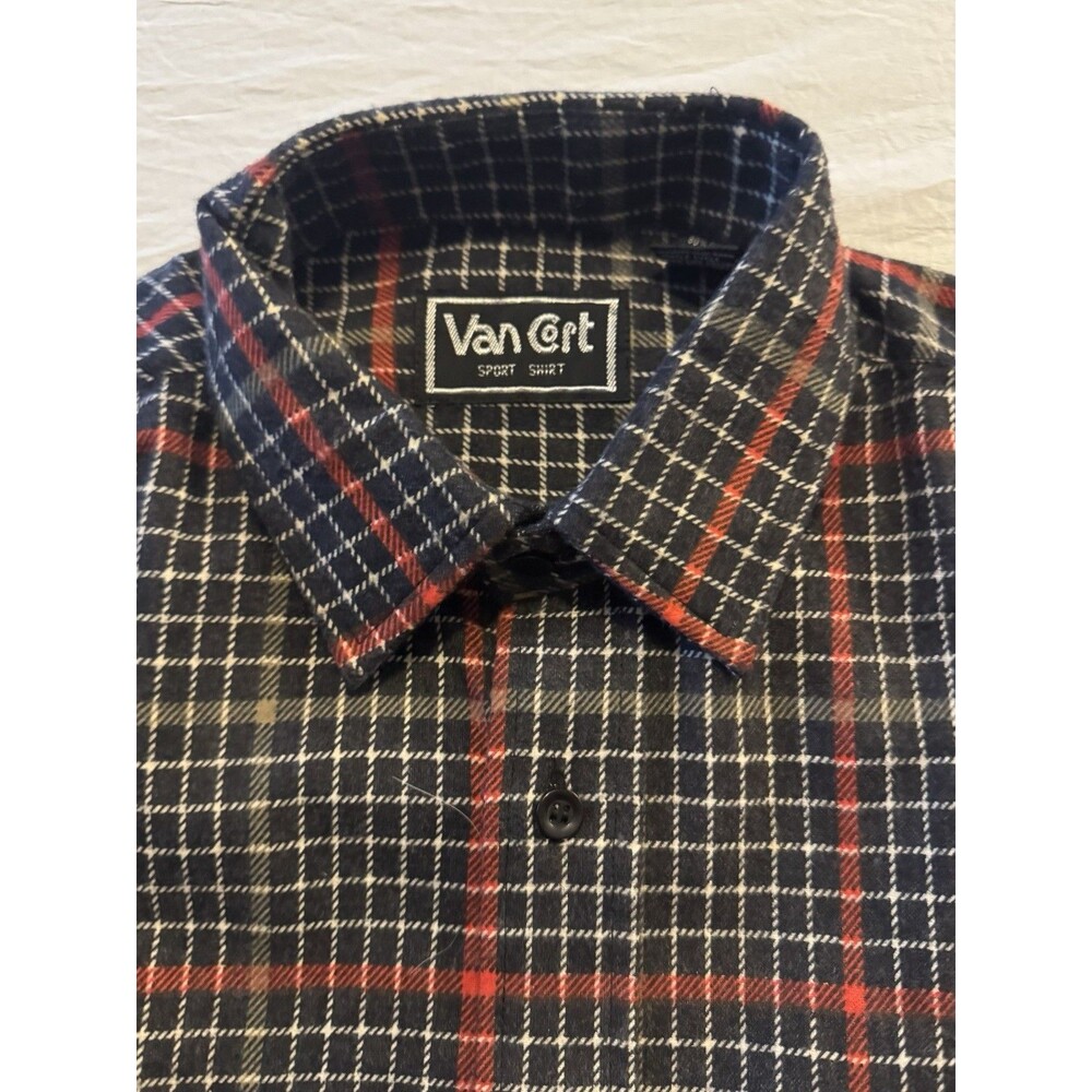 Vintage Van Cort Plaid Shirt Men’s Med Flannel Button down Red Black Lumberjack